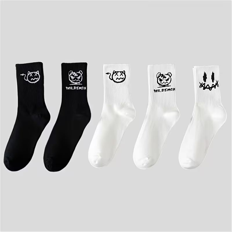 Graphic Print Crew Socks, Streetwear Multi-Pack
