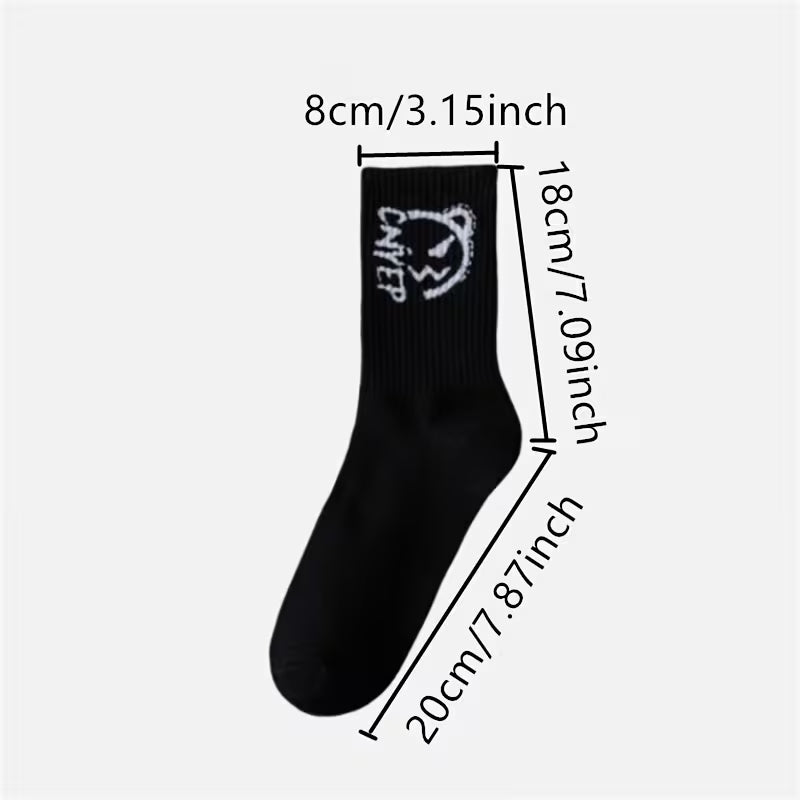 Graphic Print Crew Socks, Streetwear Multi-Pack
